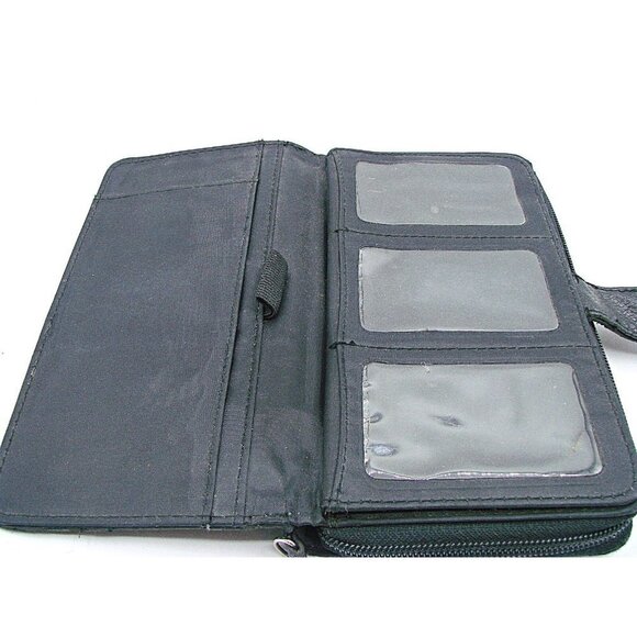 Black Soft Leather Wallet Organizer Full Zip Around Extra Flip for Cards ID Slot - Picture 8 of 12
